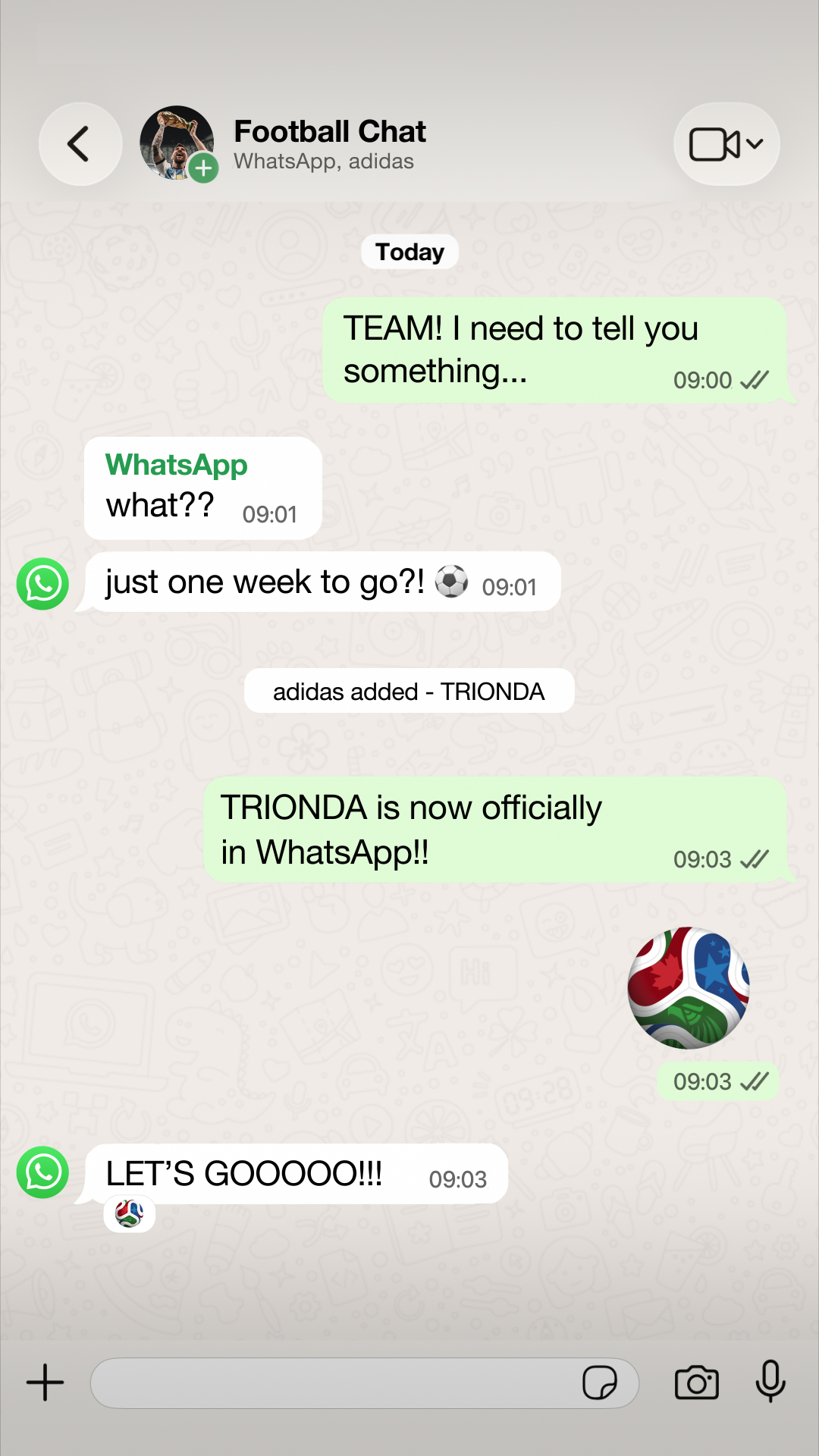 group chat using adidas and WhatsApp's Football Emoji
