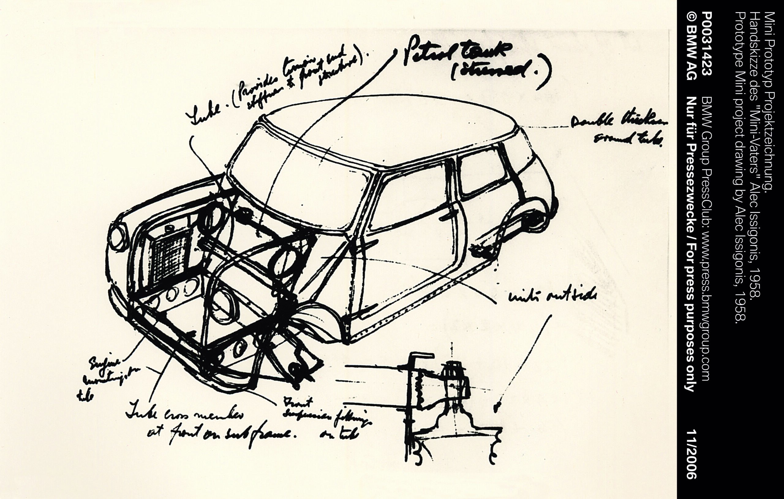 Alec Issigonis Mini Prototype Drawing, 1958
