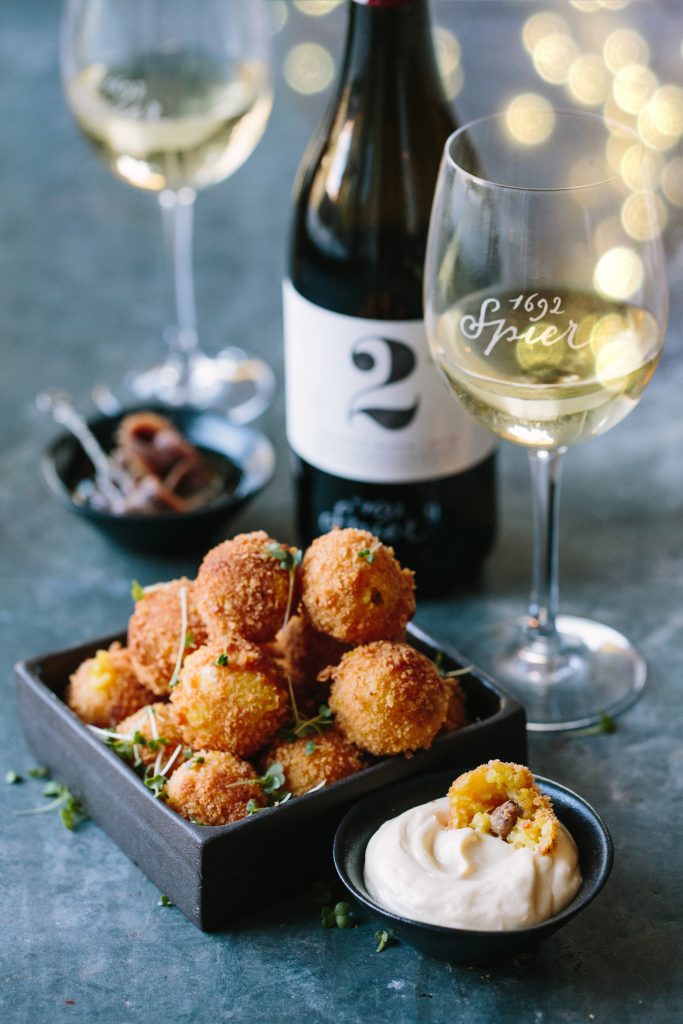 Spier Creative Block 2 paired with anchovy-stuffed arancini with aioli