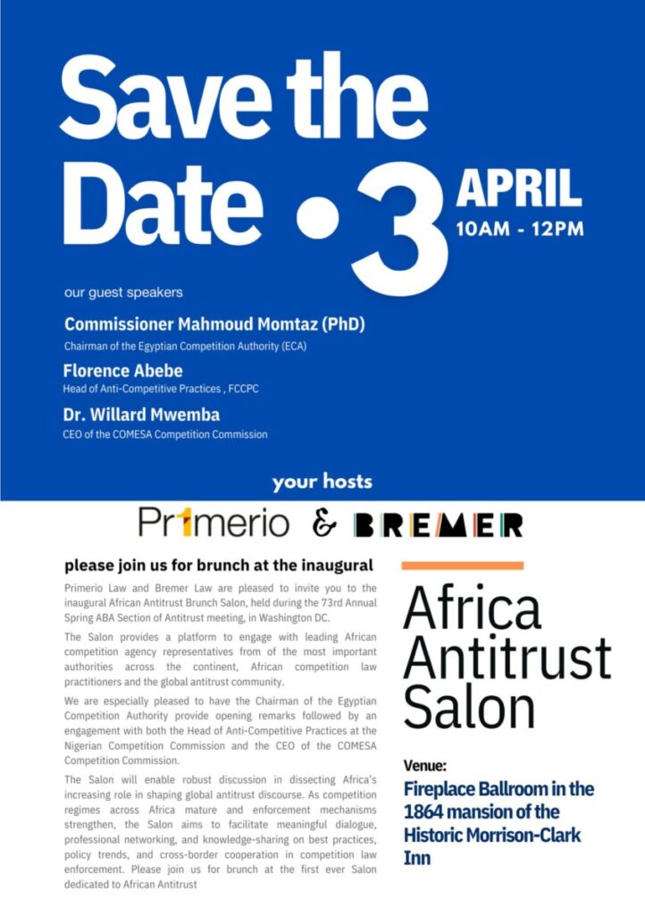 Primerio & BREMER to Host Inaugural African Antitrust Salon in Washington, D.C.