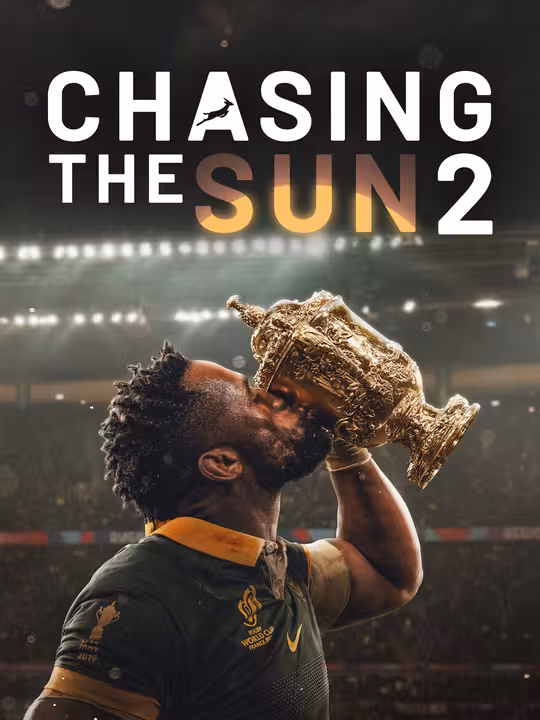 Springbok captain Siya Kolisi kissing the Rugby World Cup trophy in key art for Chasing The Sun 2, symbolising SuperSport's role in the DStv 30th Anniversary.