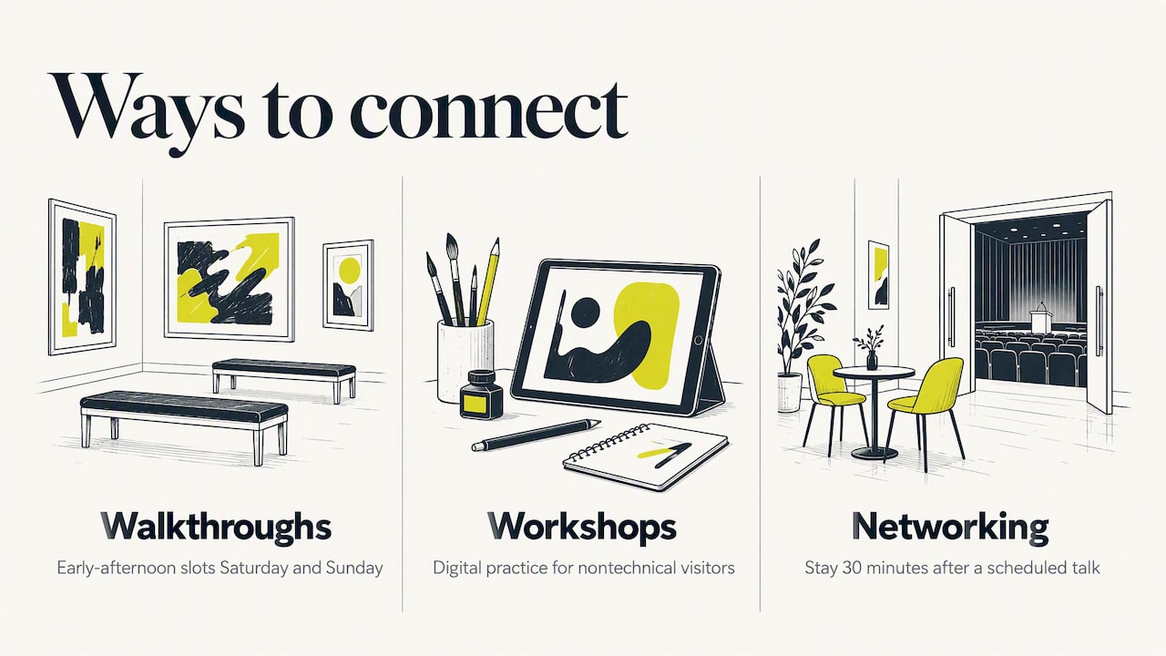 Talks, workshops and ways to meet people at the fair — overview diagram