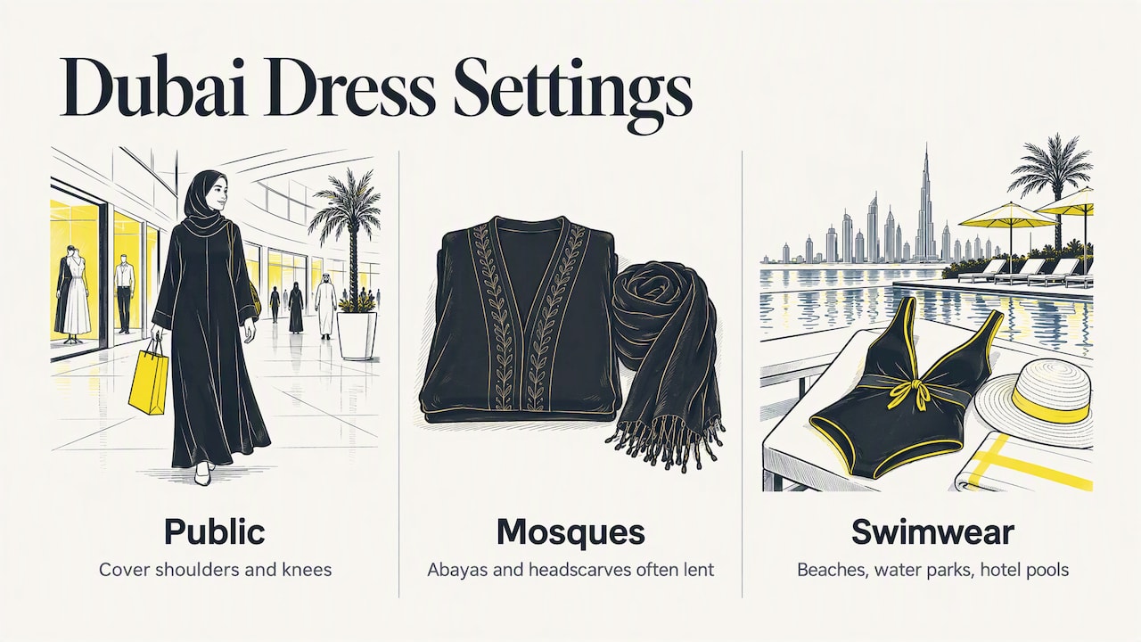 Dress expectations across three Dubai settings