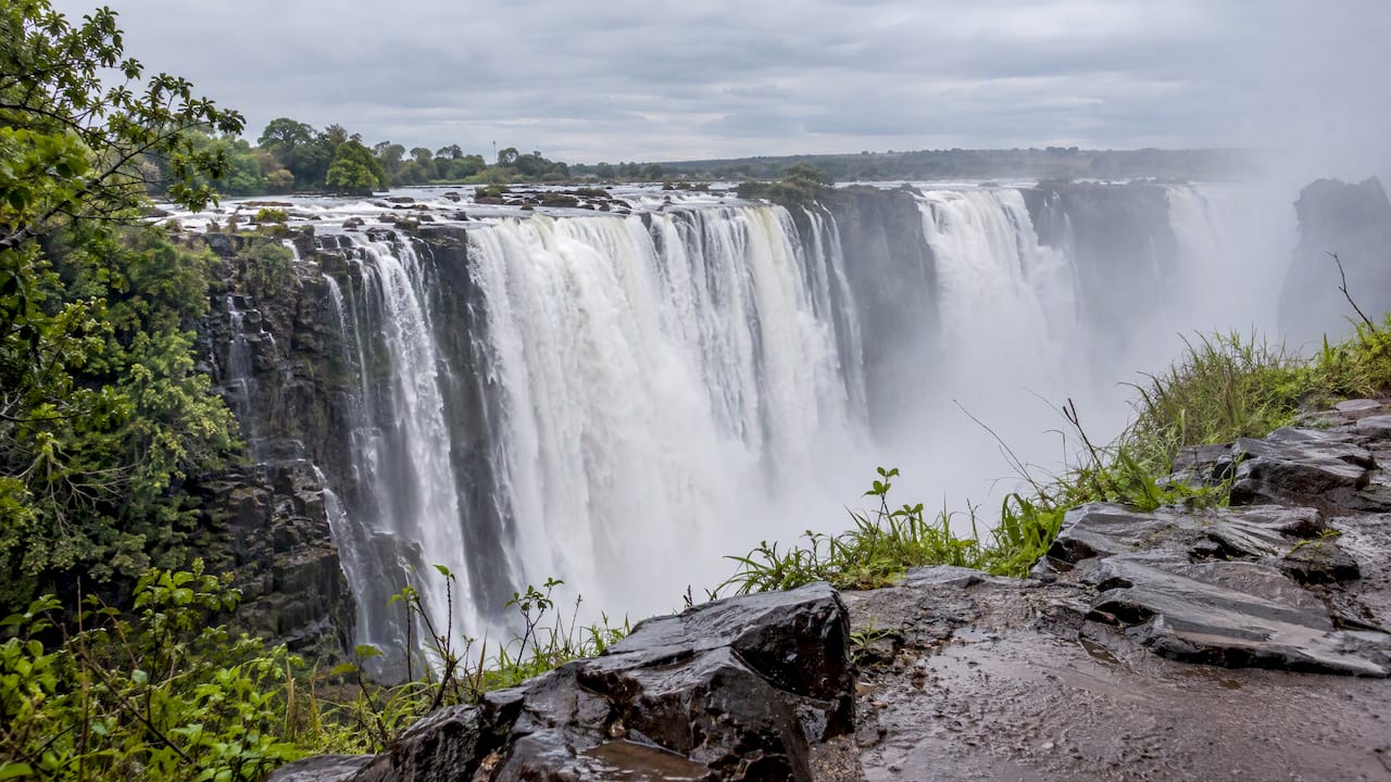 Water cascading into the Victoria Falls gorge