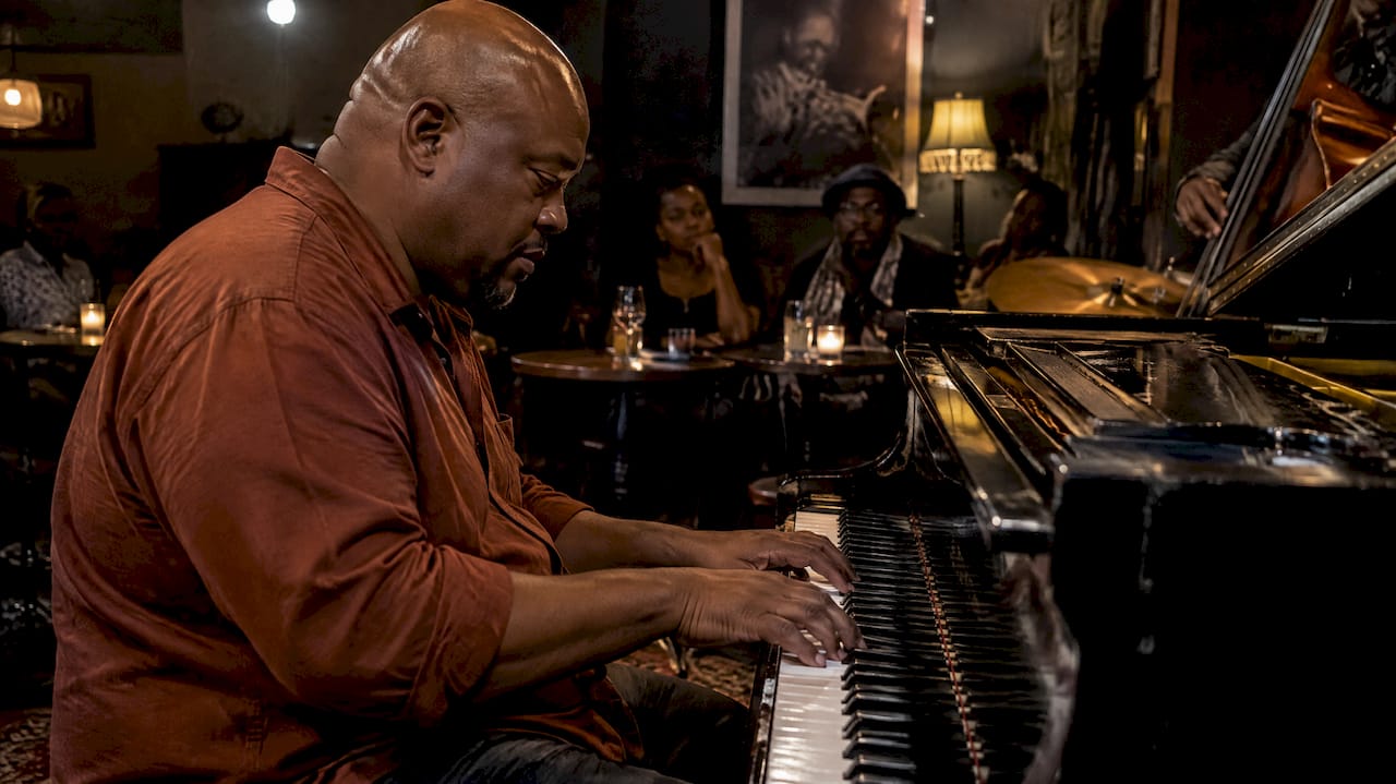 Pianist performing in an intimate jazz room